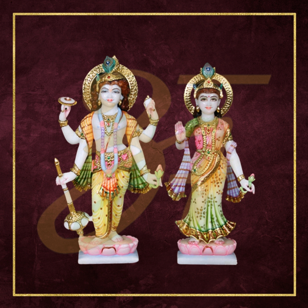 Vishnu Laxmi marble statue 03